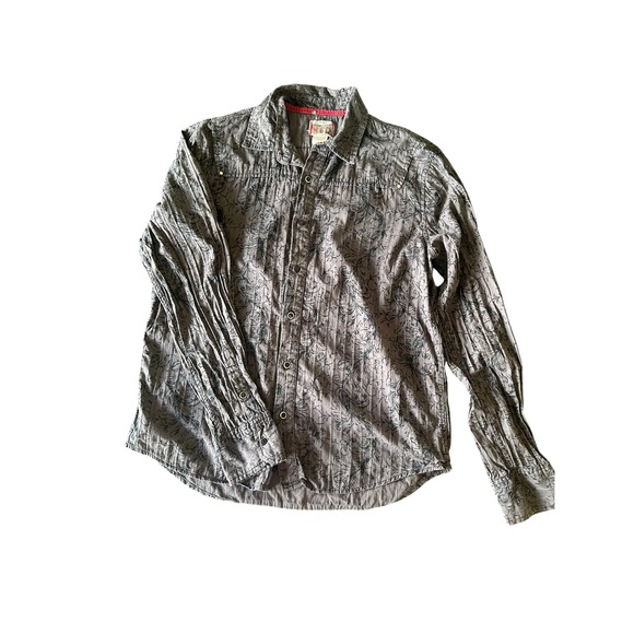Vintage Red Other - Vintage Red Mens Grey Scroll Filigree Snap Front Long Sleeve Cotton Shirt Large